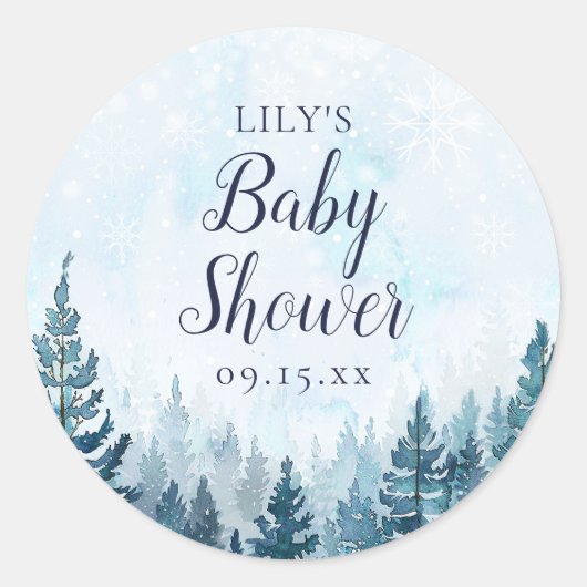 Winter rustieke dennenboom bos Baby shower Ronde Sticker (Voorkant)