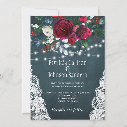 Winter rustieke elegante bloemenkerst bruiloft kaart (Voorkant)