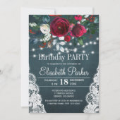 Winter rustieke elegante rode pioenen verjaardagsf kaart (Voorkant)