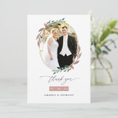 Winter rustieke groen bruiloft foto bedankkaart (Staand voorkant)