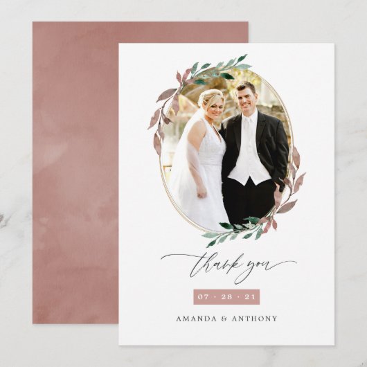 Winter rustieke groen bruiloft foto bedankkaart (Voorkant / Achterkant)