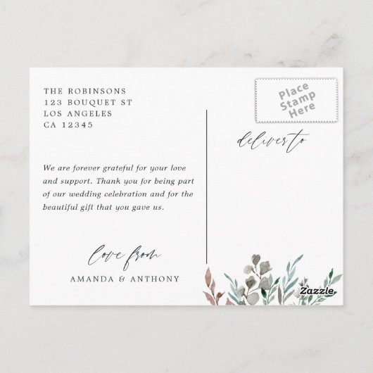 Winter rustieke groen bruiloft foto dank u briefkaart (Achterkant)