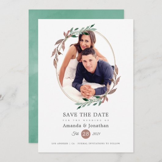 Winter Rustieke Groene Fotobruiloft Save The Date (Voorkant / Achterkant)