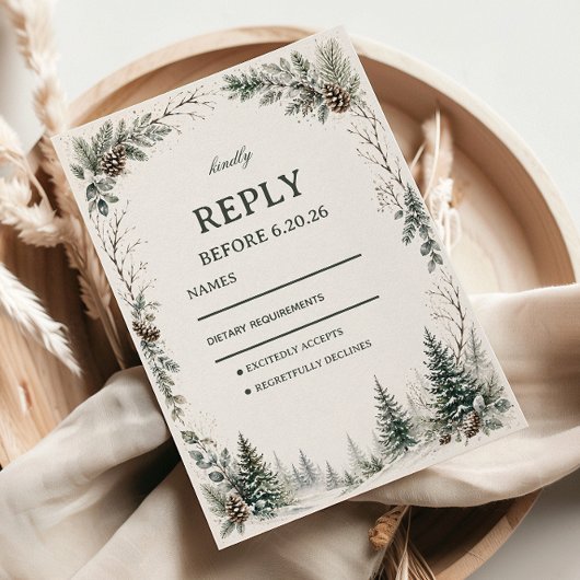 Winter Rustieke Groene Kunst RSVP Kaartje