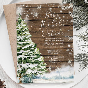 Winter rustieke hout Evergreen Trees Baby shower Kaart