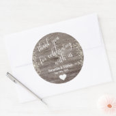 Winter rustieke houten hart dank u bruiloft ronde sticker (Envelop)