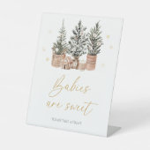 Winter Rustieke kerstbomen Baby's zijn zoet Reclamebord Met Voetstuk (Voorkant)