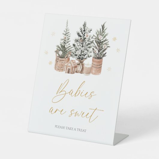 Winter Rustieke kerstbomen Baby's zijn zoet Reclamebord Met Voetstuk (Voorkant)