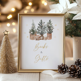 Winter rustieke kerstbomen Boeken en geschenken Poster