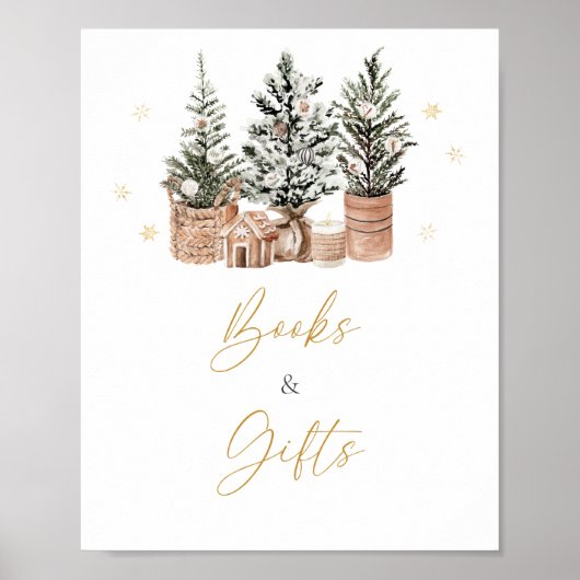 Winter rustieke kerstbomen Boeken en geschenken Poster (Voorkant)