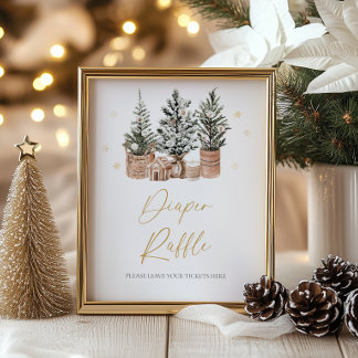 Winter Rustieke Kerstbomen Luier Raffle Poster