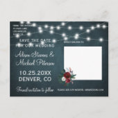 Winter rustieke lichte string foto save date bruil aankondigingskaart (Achterkant)