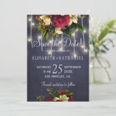 Winter rustieke lichten marine bordeaux foto bruil save the date (Staand voorkant)