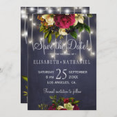 Winter rustieke lichten marine bordeaux foto bruil save the date (Voorkant / Achterkant)