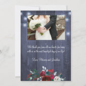 Winter rustieke marine bordeaux bruiloft dank u kaart (Achterkant)