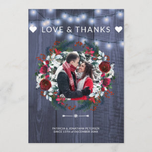 Winter rustieke marine bordeaux bruiloft dank u kaart