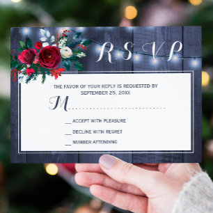 Winter rustieke marine burgundy bloemige bruiloft  RSVP kaartje