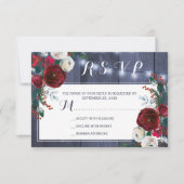 Winter rustieke marine burgundy bloemrijke chic RSVP kaartje (Voorkant)