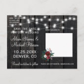 Winter rustieke schuur houten foto save date bruil aankondigingskaart (Achterkant)