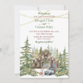 Winter rustieke schuur in bos bruiloft uitnodiging (Voorkant)