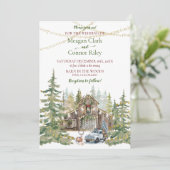 Winter rustieke schuur in bos bruiloft uitnodiging (Staand voorkant)