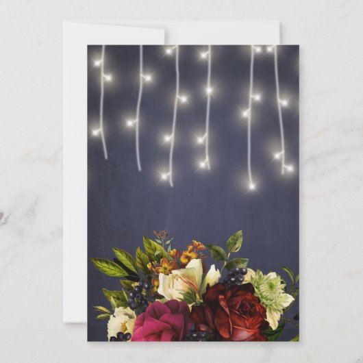 Winter rustieke string lichten marine bordeaux bru save the date (Achterkant)