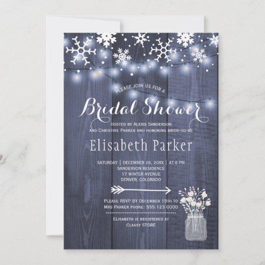 Winter rustieke string lichten sneeuw vrijgezellen kaart (Voorkant)