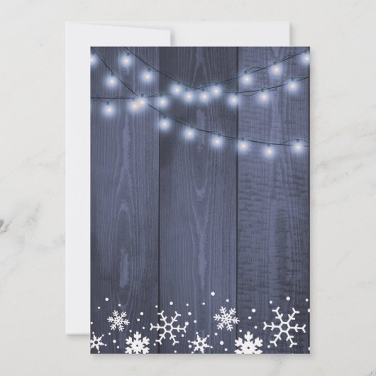 Winter rustieke string lichten sneeuw vrijgezellen kaart (Achterkant)