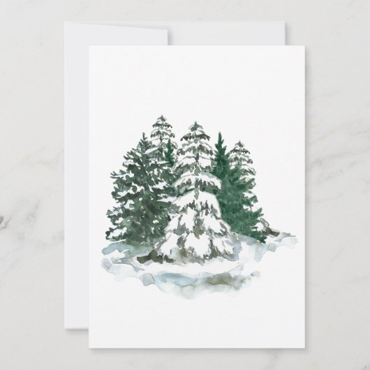 Winter Rustieke Waterverf Groene Pijnbomen bruilof Kaart (Achterkant)