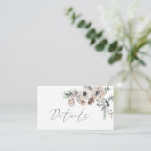 Winter rustieke witte dennenbos bruiloft details informatiekaartje (Staand voorkant)