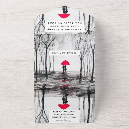 Winter Rustisch Hood Couple Birch Land All In One Uitnodiging (Buitenkant)