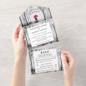 Winter Rustisch Hood Couple Birch Land All In One Uitnodiging (Afscheurbaar)