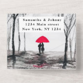 Winter Rustisch Hood Couple Birch Land All In One Uitnodiging (Achterkant)