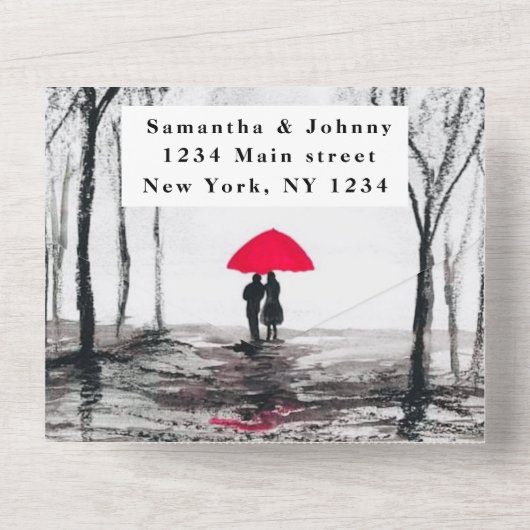 Winter Rustisch Hood Couple Birch Land All In One Uitnodiging (Achterkant)