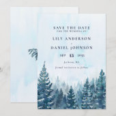 Winter Rustische Waterverf Dennenboom Bos Bruiloft Save The Date (Voorkant / Achterkant)