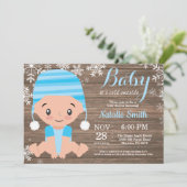 Winter Rustoce Blauwe Jongens Baby Shower Uitnodig Kaart (Staand voorkant)