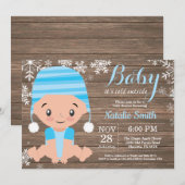 Winter Rustoce Blauwe Jongens Baby Shower Uitnodig Kaart (Voorkant / Achterkant)