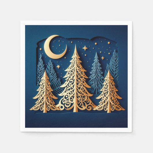 Winter’s Gold Papercut – Christmas Trees Scene Servet (Voorkant)