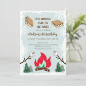 Winter s mores Campfire First Birthday Invitation Kaart (Staand voorkant)