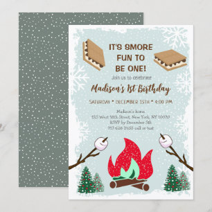 Winter s mores Campfire First Birthday Invitation Kaart