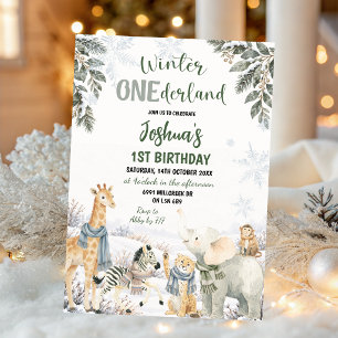 Winter Safari Dieren Onderland Eerste Verjaardag Kaart