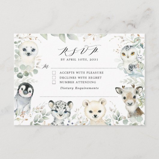 Winter Sage Arcmals Baby shower RSVP Card Informatiekaartje (Voorkant)