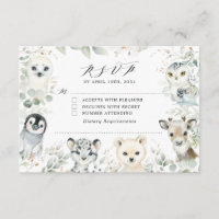 Winter Sage Arcmals Baby shower RSVP Card