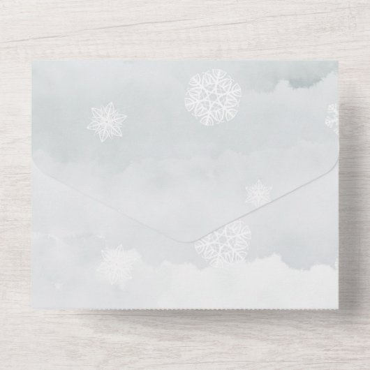 Winter Sage Brown Rustic Foliage Wedding All In One Uitnodiging (Achterkant)