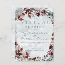 Winter Sage Brown Rustic Virtual Wedding Kaart
