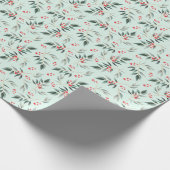 Winter Sage Foliage Greenery & Red Berry Kerstmis Cadeaupapier (Hoek)