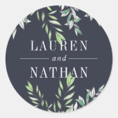 Winter Sage gepersonaliseerde bruiloft Ronde Sticker (Voorkant)