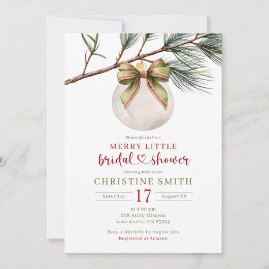 Winter Sage Green Bow Merry Little Vrijgezellenfee Kaart (Voorkant)