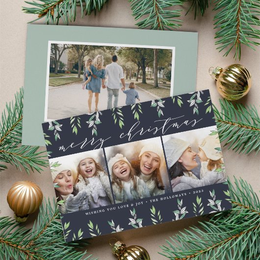 Winter Sage Multi Photo Holiday Kaart met foto ach