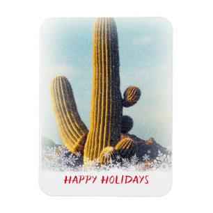 Winter Saguaro Scene Holiday Magneet